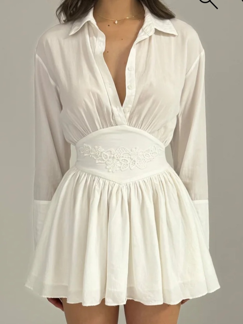White Mini Dress with Embroidered Waist
